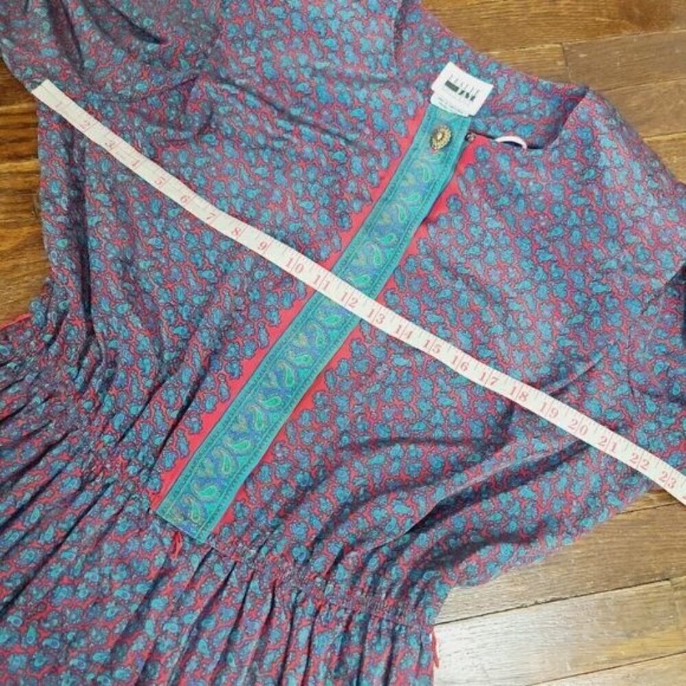 Vintage 90s Colorful Paisley Pleated Skirt Shirt Waist dress - Picture 8 of 16